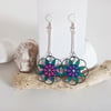 Multicolour Stainless Steel Etched Metal Flower Earrings