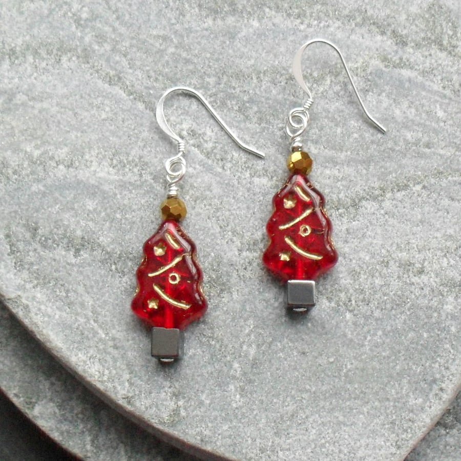 Red Christmas Tree Earrings Christmas Earrings Stocking Filler