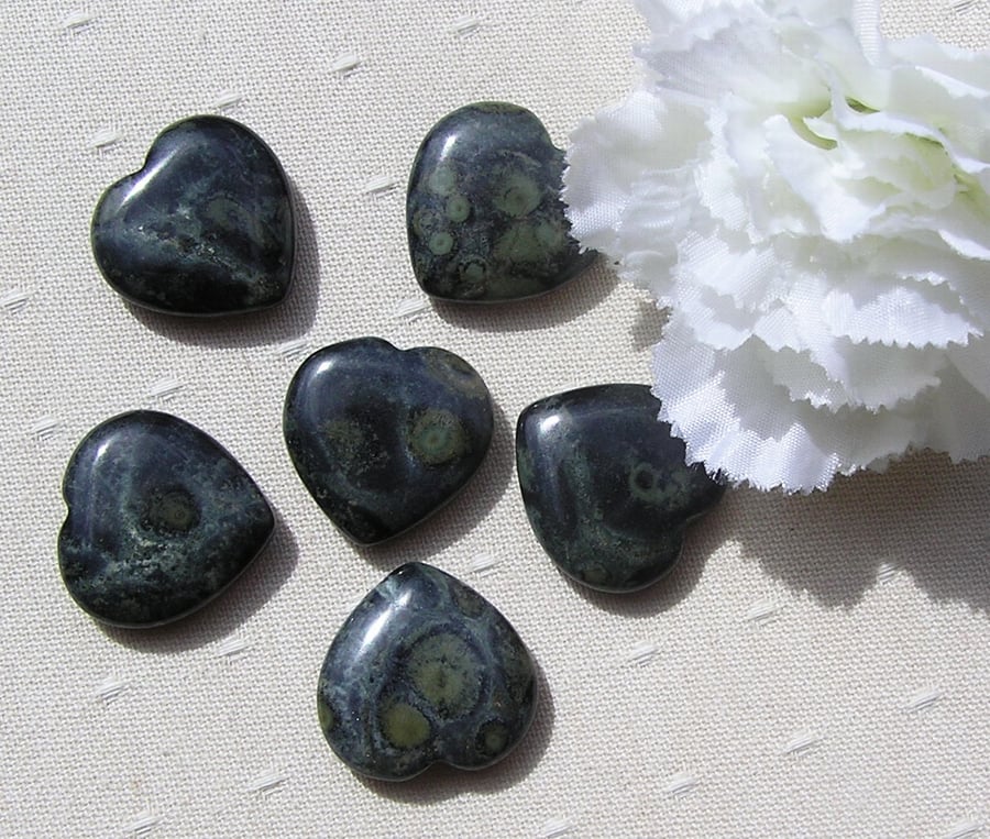 6 Kambaba Jasper Solid Gemstone Polished Hearts - 20mm - Chakra - Crafting