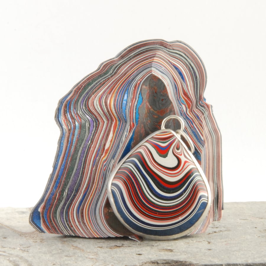 Kenworth fordite and silver pendant