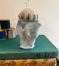 Elephant egg cup pincushion - embroidered linen with a little bee - Image 7