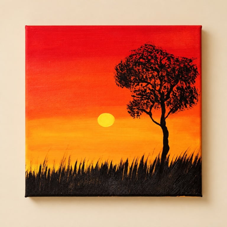 Original Sunset Tree Canvas Painting - Sunset Solitude - Orange Wall Art