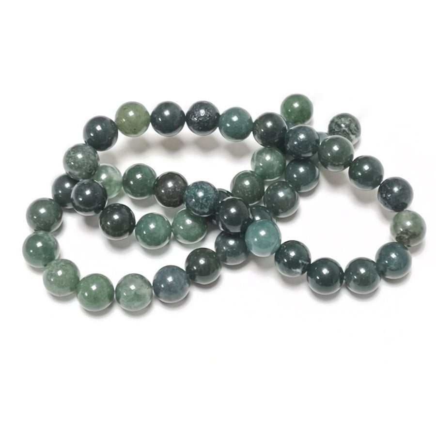 Green Moss Agate 8mm Smooth Rounds, Grade A, Natural Authentic Gemstone Beads, 1