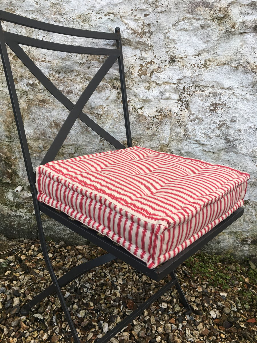 Red ticking, French Mattress, Tufted Cushion 