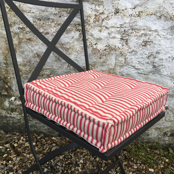 Red ticking, French Mattress, Tufted Cushion 