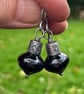 Black onyx and oxidised silver earrings - Image 2