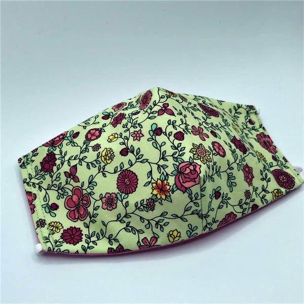 Spring Garden Triple Layer Face Mask. Double Sided. Cotton Fabric.