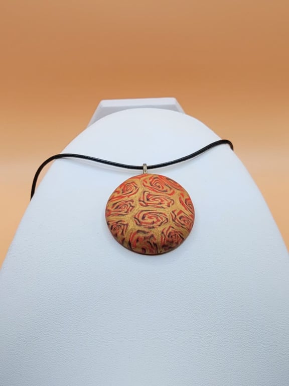 Polymer clay pendant necklace handmade jewellery 40 mm convex