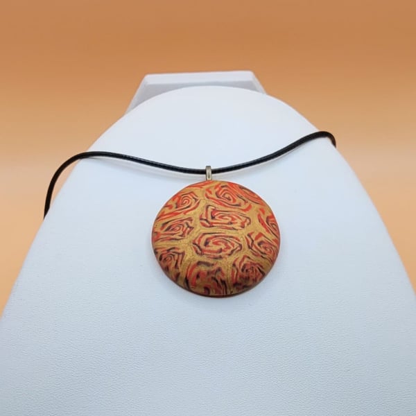 Polymer clay pendant necklace handmade jewellery 40 mm convex
