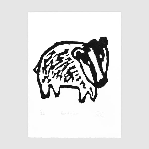 Badger - lino cut print