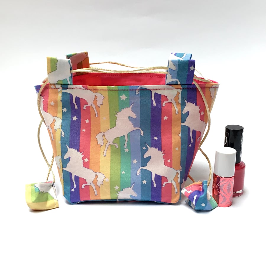 Rainbow Unicorn and Stars Pink Rice Bag Gift Bag Drawstring Bag SECONDS SUNDAY