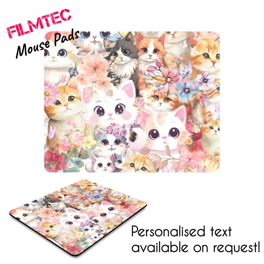 Anime Cat Kitty Friends Inspired Personalised Mouse Pad Mouse Mat.