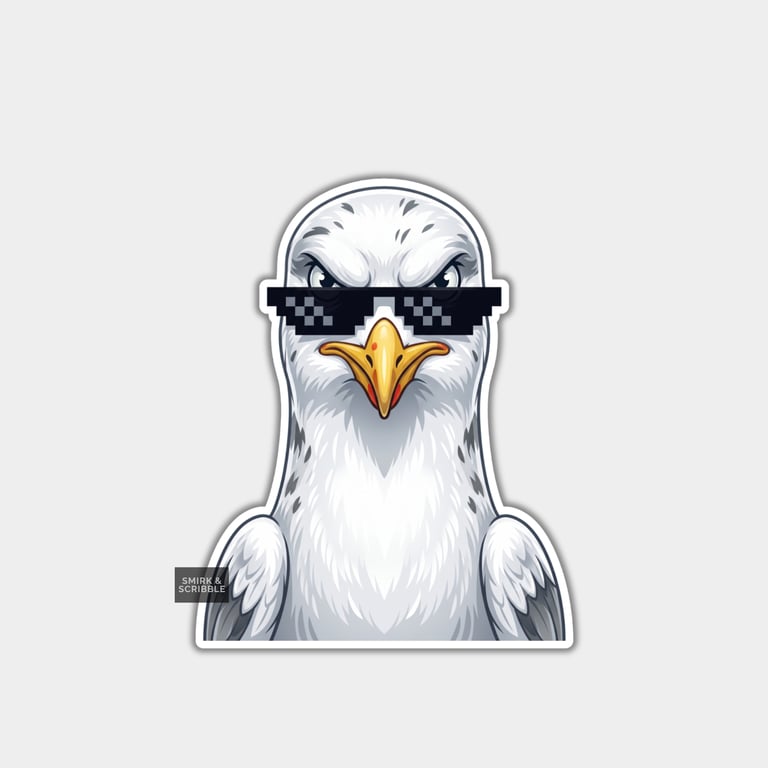 Funny Die Cut Vinyl Sticker - Seagull With Pixel Glasses 