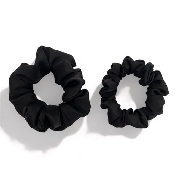 Set of 2 - Black Satin Scrunchies - Regular & Large