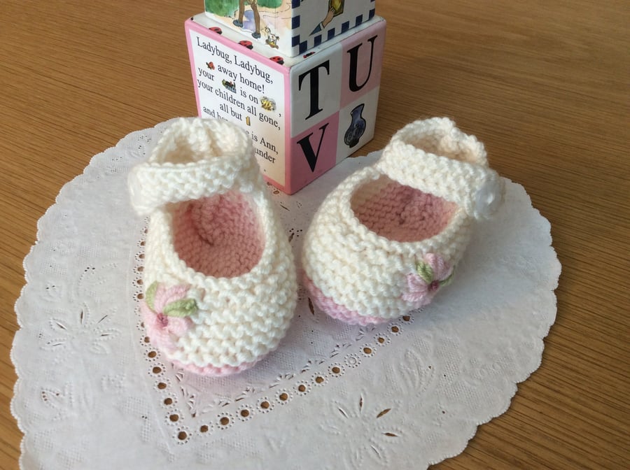 Hand Knitted Mary Jane Booties 