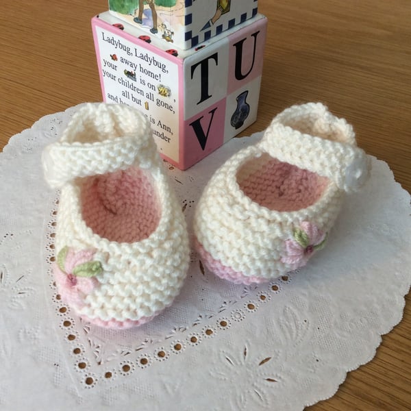 Hand Knitted Mary Jane Booties 