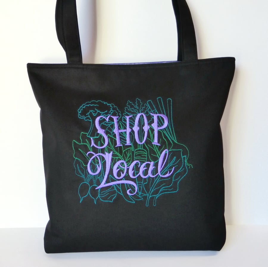 REDUCED Embroidered Tote Bag, 'Shop Local'