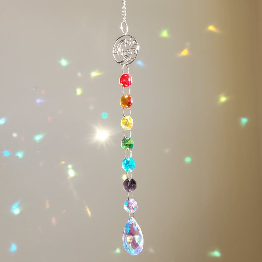 Rainbow Moon suncatcher, lunar suncatcher rainbow maker window prism