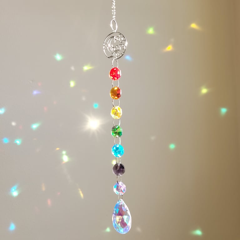 Rainbow Moon suncatcher, lunar suncatcher rainbow maker window prism