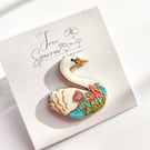 Hand-painted Swan Brooch
