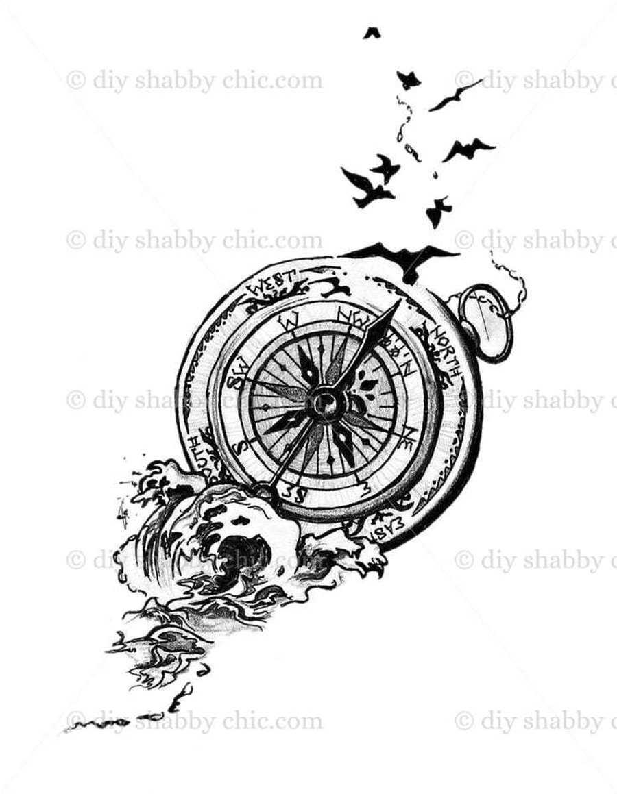 Waterslide Wood Furniture Vintage Image Transfer DIY Shabby Chic Compass Bird