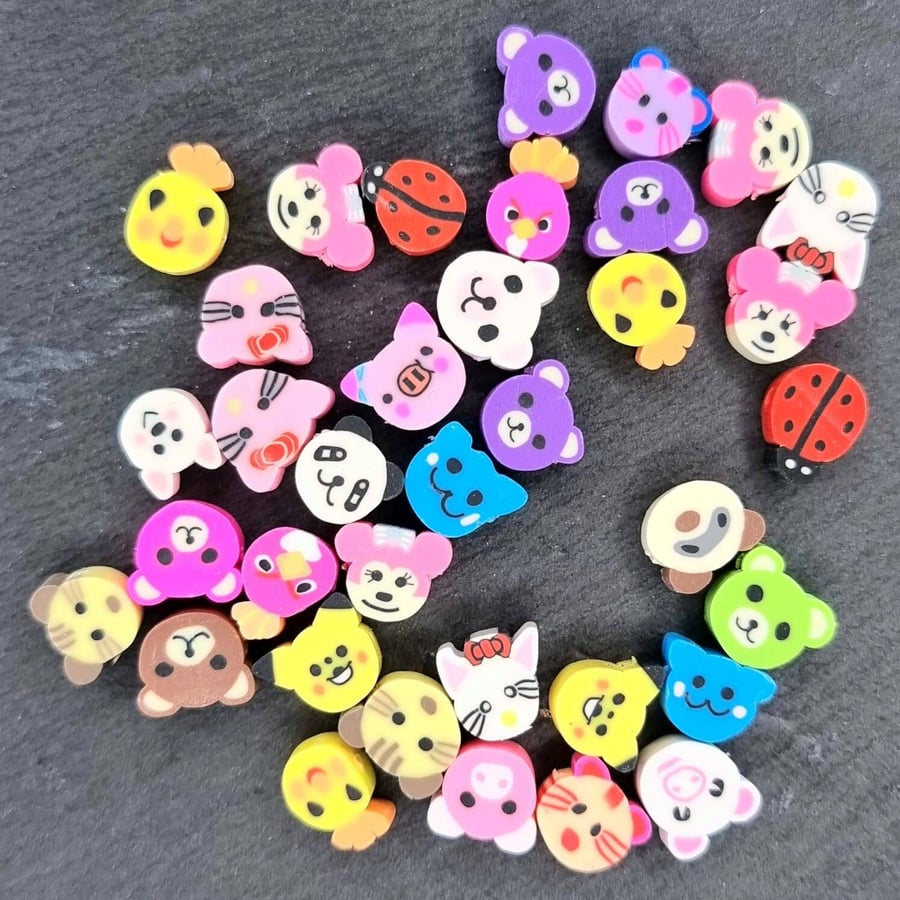 30 multi coloured smiling face animal polymer beads 
