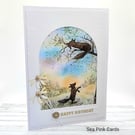 Birthday card- fox, daisy, sunset, textured