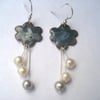 Welsh raincloud dangly enamelled earrings with freshwater pearls