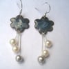 Welsh raincloud dangly enamelled earrings with freshwater pearls