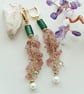 Dangle earrings with green and rose quartz beads, handmade drop earrings - Image 1