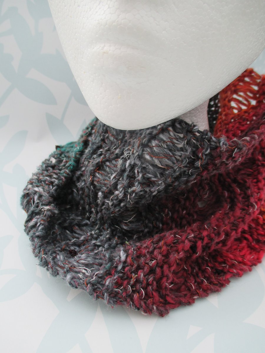 SPECIAL! Noro MOBIUS NECK WARMER cotton, wool & silk in red, green, orange, grey