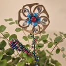 Gold, silver, blue & red flower plant companion perfect for pot plants