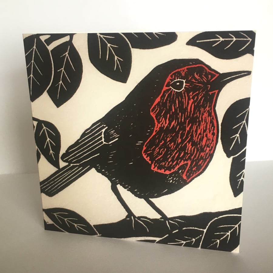 Robin - Greeting Card - Linocut Print - Blank Inside