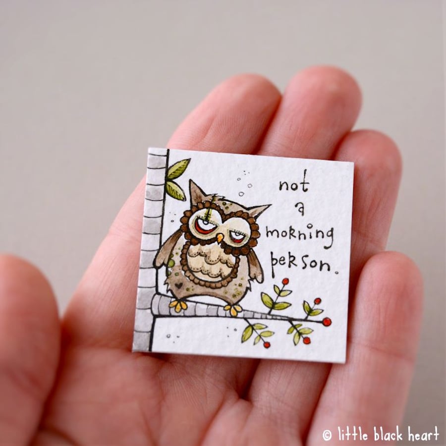 morning owl - original miniature artwork