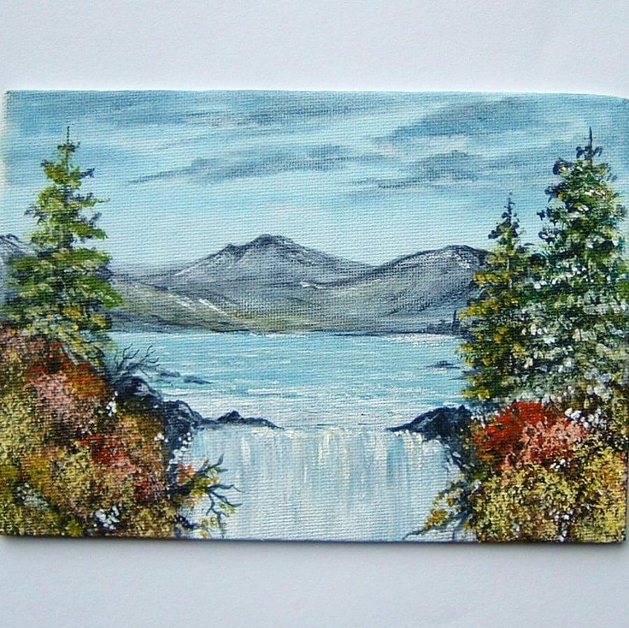 waterfall landscape acrylic art painting 7x5 ref 152