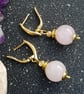 Gold plated earrings with natural rose quartz beads, handmade earrings - Image 4