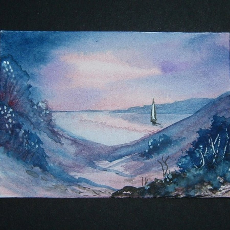 purple sailboat original art painting landscape ref 28