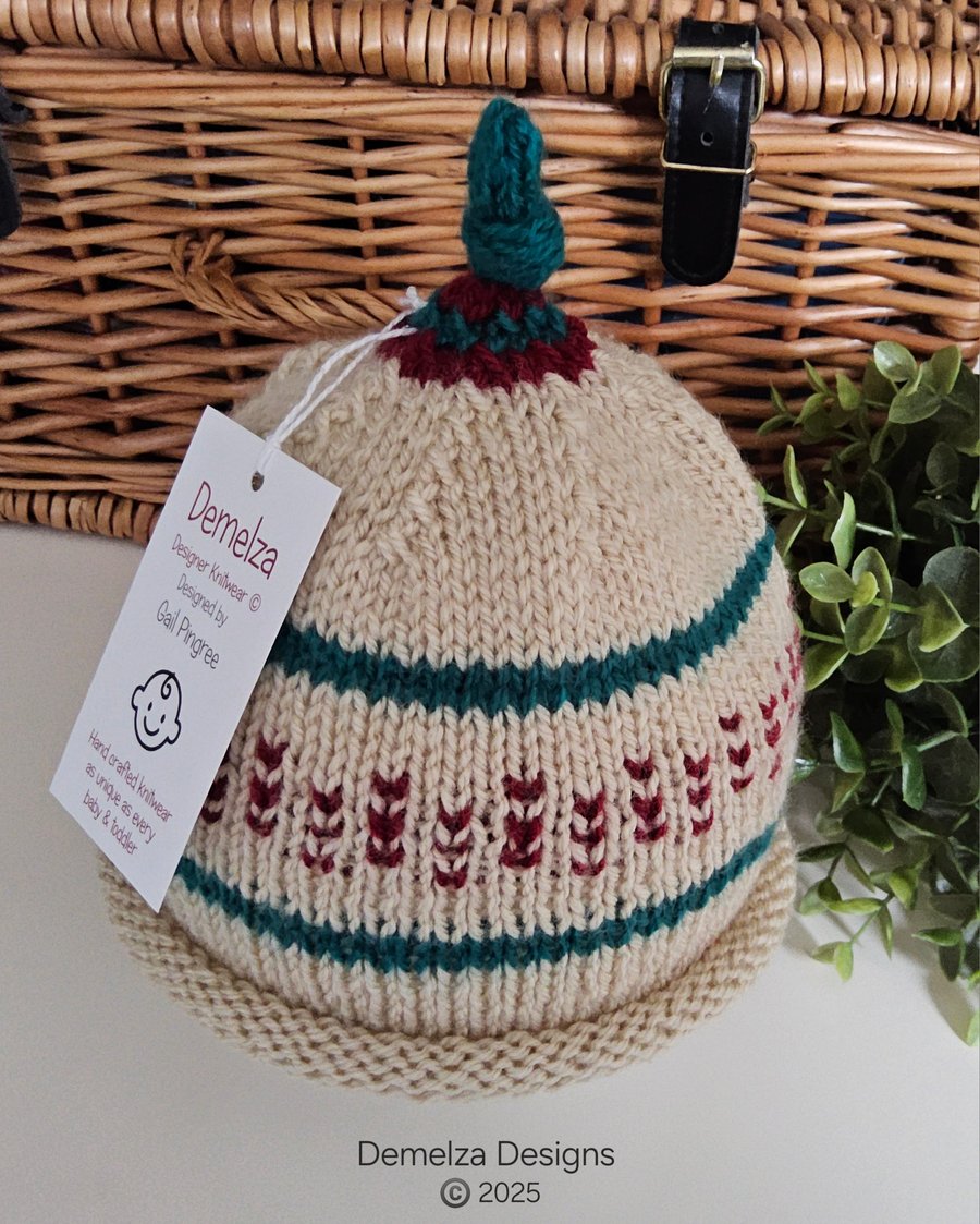 Designer Baby Knotted Fairisle Rolled Beanie Hat 6 - 12 months size 