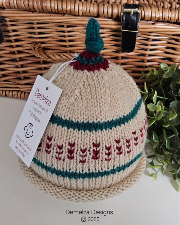 Designer Baby Knotted Fairisle Rolled Beanie Hat 6 - 12 months size 