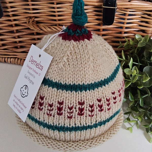 Designer Baby Knotted Fairisle Rolled Beanie Hat 6 - 12 months size 