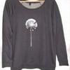  Womens Dark grey organic cotton raglan jumper silver Allium print