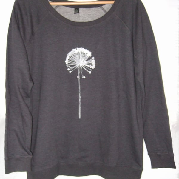 Womens Dark grey organic cotton raglan jumper silver Allium print