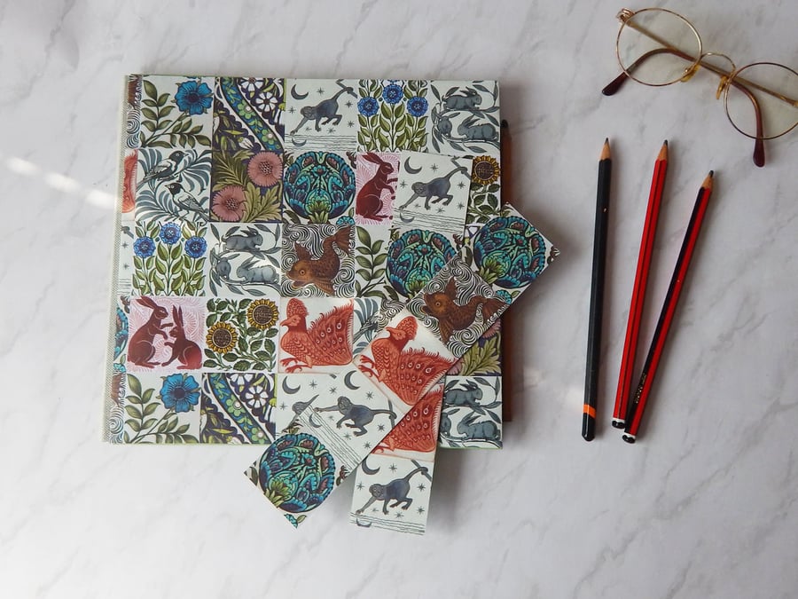 Handmade Paper Sketchbook, Arts and Crafts Morris & Co Tiles design. 