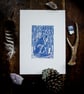 Winter Blue Fox Linocut Print - Image 1