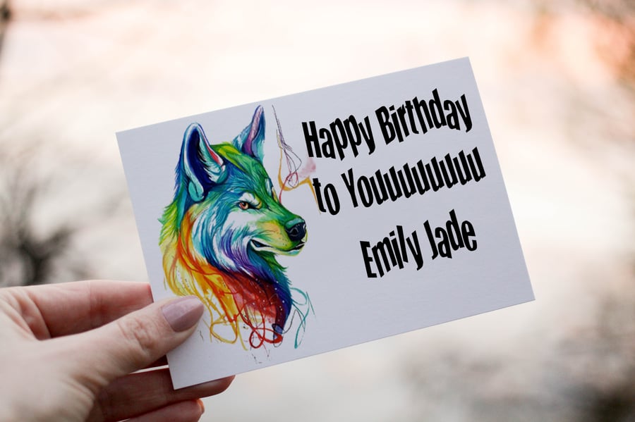Wolf Birthday Card, Wolf Custom Birthday Card