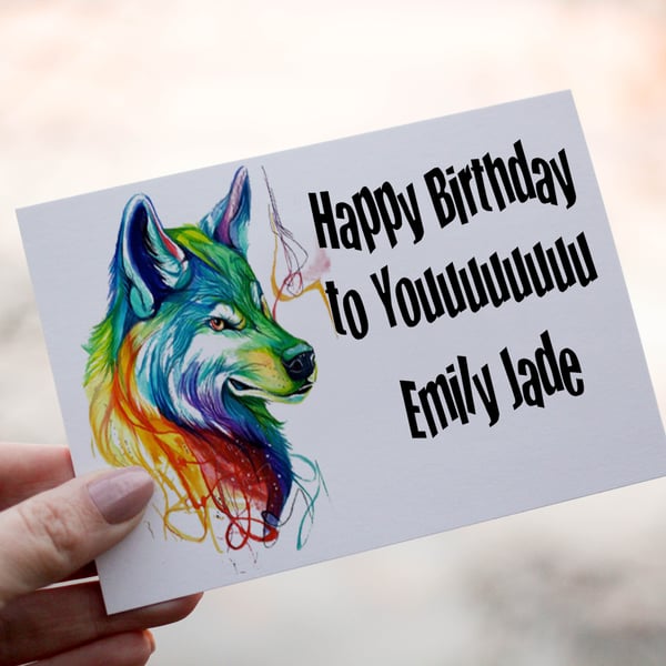 Wolf Birthday Card, Wolf Custom Birthday Card