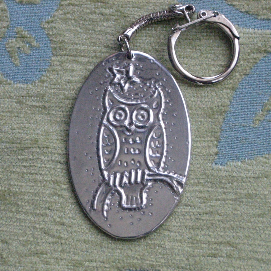 Handmade Owl Keyring in Pewter