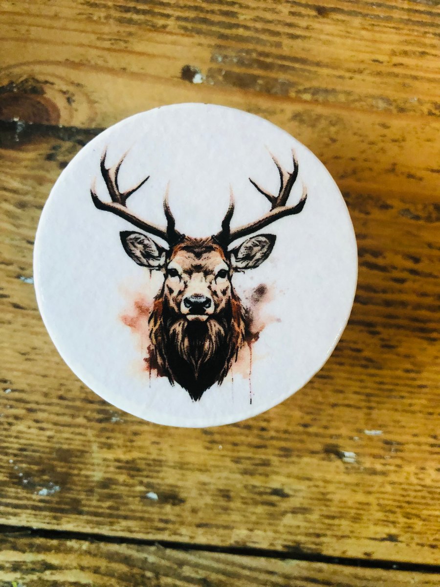 Handmade Stag head decoupaged pine wardrobe cupboard drawer handles knobs x 1