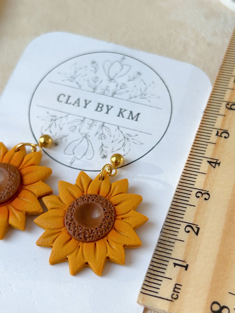 Sunflower Dangle Earrings - 18k Gold Plated Ball - Handmade Summer Jewellery