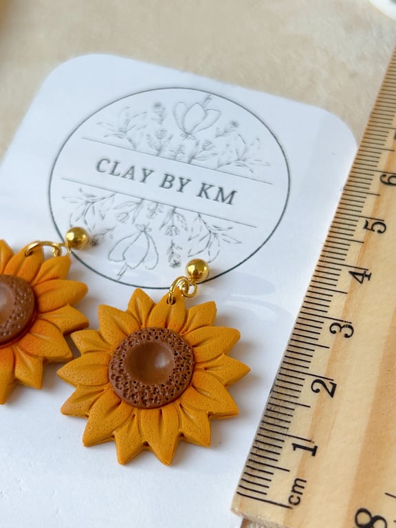 Sunflower Dangle Earrings - 18k Gold Plated Ball - Handmade Summer Jewellery